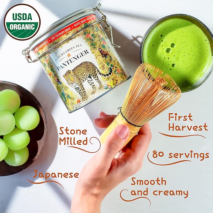 Pantenger Organic Matcha Green Tea Powder | 3 OZ - 70 Servings | Authentic Japanese Matcha Powder | Premium First Harvest | Latte &amp Smoothie Grade.