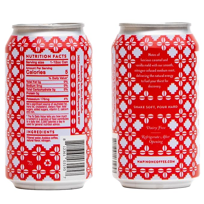 New Mexico Piñon Nitro Cold Brew Coffee Drinks - Bold Caramel &amp Vanilla Flavor High Energy Nitrogen Infused Dulce de Leche Black Coffee Cans 12oz - Natural Flavor Zero Sugar &amp Dairy Free - 12