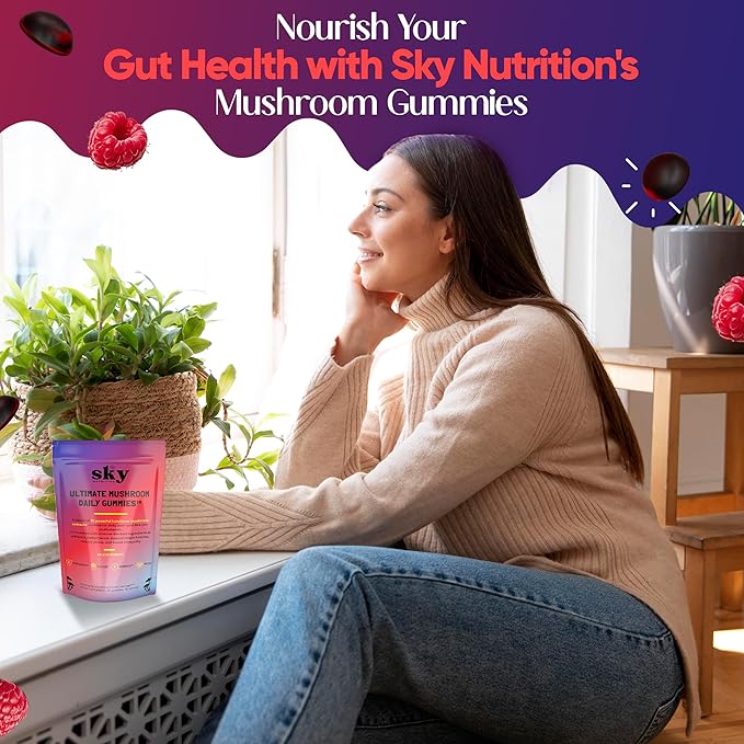 Mushroom Gummies for Adults - 10-in-1 Powerful Mushroom Complex w/Lions Mane Reishi Cordyceps Turkey Tail - for Mental Clarity Focus Immunity - Raspberry Flavored 60 Vegan Gummies