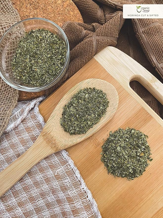 Organic Way Moringa/Drumstick Leaf Cut &amp Sifted (Moringa oleifera) | Herbal Tea - Organic &amp Kosher Certified | Vegan | Non GMO &amp Gluten Free | USDA Certified | Origin - India (1LBS / 16OZ)