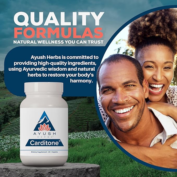 Ayush Herbs Carditone - Natural Heart Health Supplement for Women &amp Men BP Formula Holistic Heart Support with Rauwolfia Arjuna Calcium and Magnesium - 60 Vegetarian Caplets (1 Count)