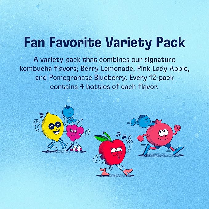 Health-Ade Fan Favorite Variety Pack Kombucha Tea Organic Drink with Living Probiotics Detoxifying Acids Supports Gut Health Non-GMO Vegan Gluten Free 12 Pack (16 Fl Oz Bottles)