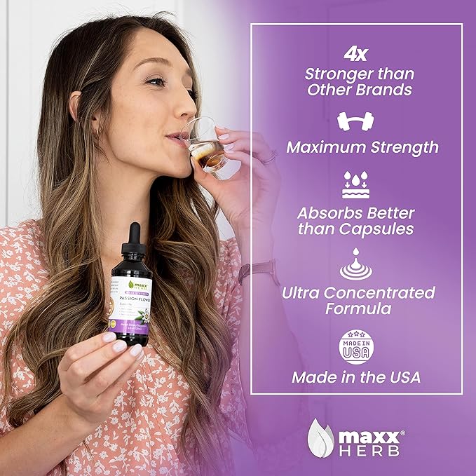 Maxx Herb Passion Flower Extract - Max Strength Passion-Flower Liquid Absorbs Better Than Capsules for Relaxation and Stress Relief Alcohol-Free - 4 Oz Bottle (60 Servings)