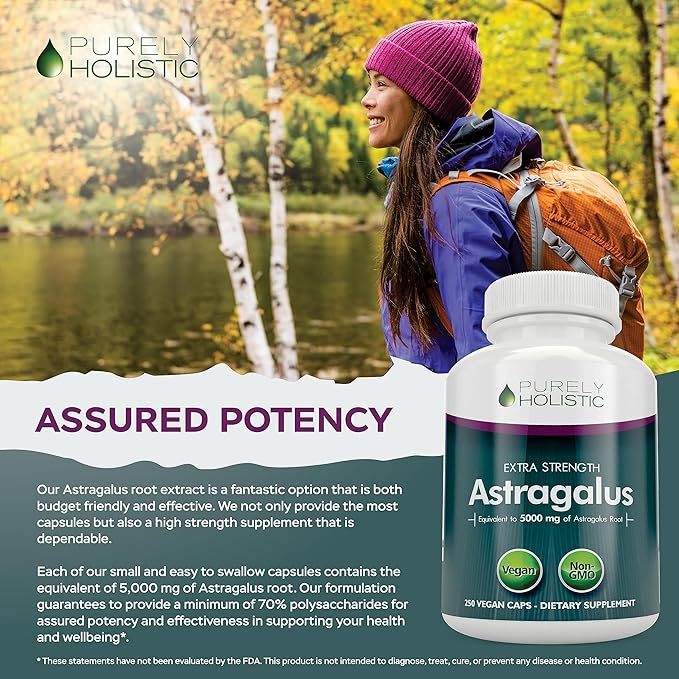 Astragalus Root 5000 MG | 8 Month Supply | Immune &amp Energy Support | 20:1 Astragalus Extract with 70% Polysaccharides | High-Strength Adaptogen Support for Vitality | Vegan &amp Non-GMO | 250 Cap