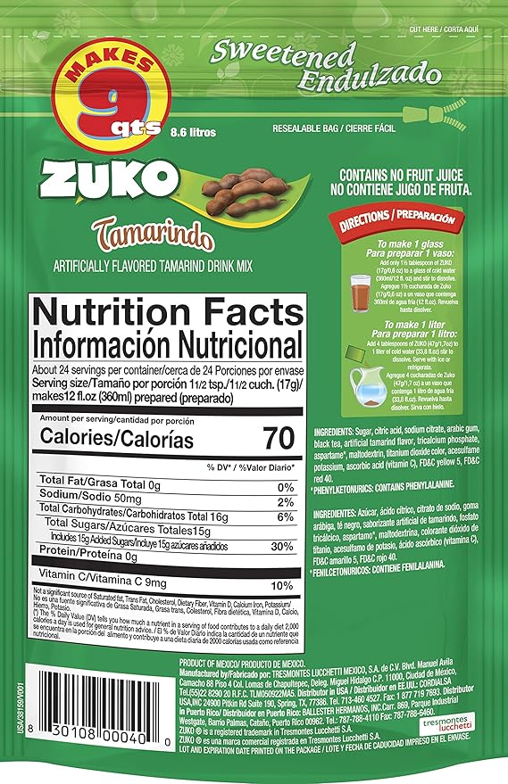 Zuko Tamarind Instant Powder Drink | Family Pack | No Sugar Needed | Vitamin C | 14.1 Ounce (Pack of 2)