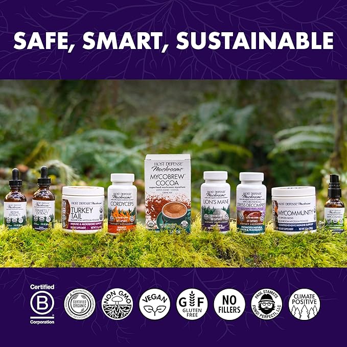 Host Defense Mushrooms Lion's Mane - Supplement Capsules for Brain Health Support - Mushroom Support for Focus &amp Memory Function - Immune &amp Nervous System Supplement - 60 Capsules