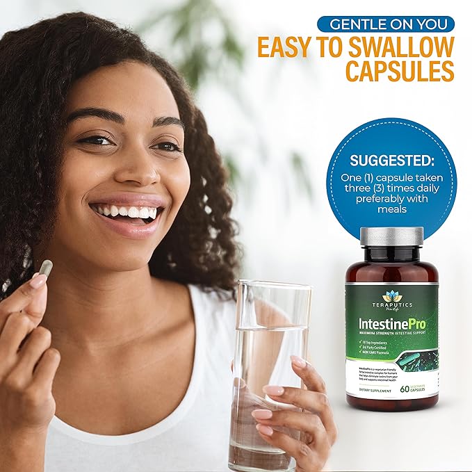 IntestinePro - Gut Health Supplement with Non-GMO Wormwood Black Walnut Clove Pumpkin Seed + 14 More Premium Ingredients - Natural Support for Humans - 60 Vegetarian Capsules