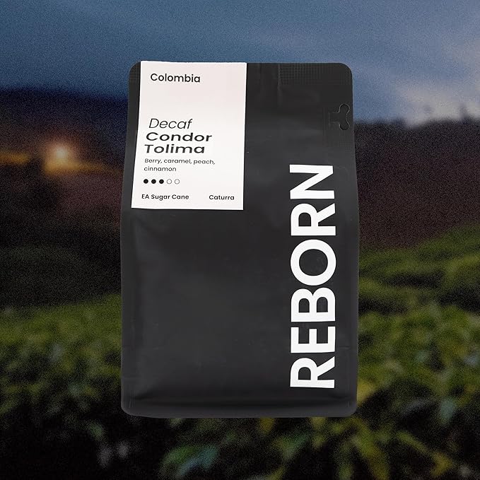 Reborn Coffee Specialty Whole Bean Decaf Coffee Medium Roast 12 Ounce Colombia Condor Tolima Flavor Notes of Berry Caramel Peach and Cinnamon