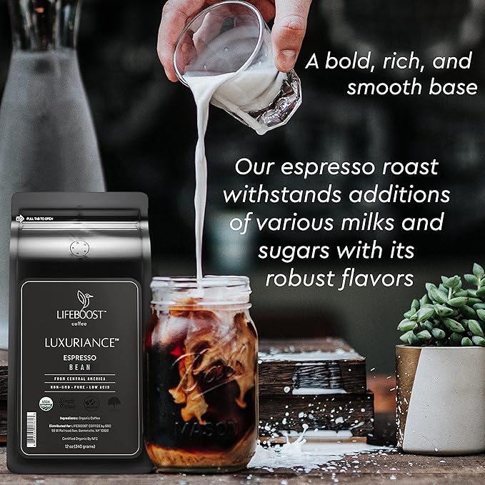 Lifeboost Organic Espresso Whole Bean Coffee - Low Acid Espresso Coffee Non-GMO USDA Organic Single Origin Third-Party Tested for Mycotoxins &amp Pesticides - 12 oz Pack of 3