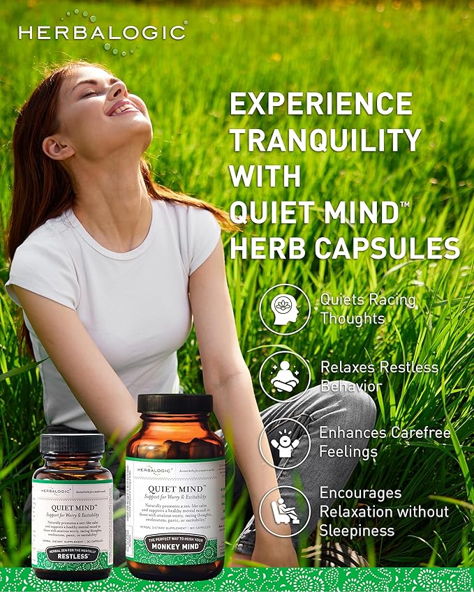 Herbalogic - Quiet Mind Herb Capsules - Non-Sedating Promotes a Feeling of Zen-Like Calm - Eases Worry - Based on The Traditional Chinese Formula GUI Pi Tang - 90 Cap Count