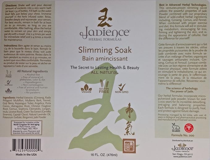 Jadience Slimming Soak: 16oz | 100% Natural | The BEST Natural Weight Aid | Helps Tone Firm &amp Reduce The Appearance of Cellulite | Relieves Stress | Helps The Body Detoxify | Balances Mood Swings