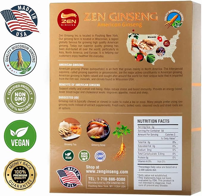 4 Boxes of Premium Large American Ginseng Root (4oz per Box) - Non-GMO Gluten Free Wisconsin Ginseng. Boosts Immunity Energy &amp Stamina for Man &amp Women