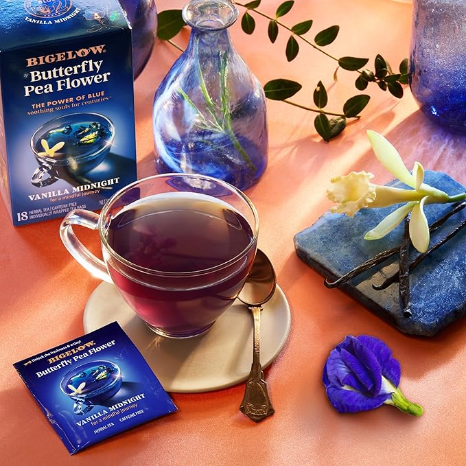 Bigelow Tea Vanilla Midnight Butterfly Pea Flower Caffeine Free (Pack of 6) 108 Total Tea Bags