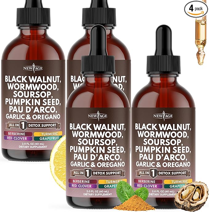 Black Walnut Wormwood Cleanse Drops - Liquid Soursop Garlic Pumpkin Seed PAU D'Arco Oil of Oregano Turmeric Berberine Neem Extract Hull Bark Tincture - 8oz