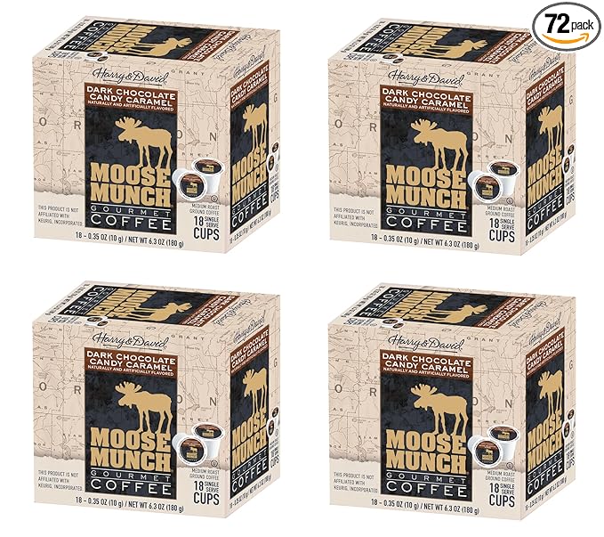 Moose Munch Single Serve Coffee (4/18 Count Boxes Dark Chocolate Candy Caramel)