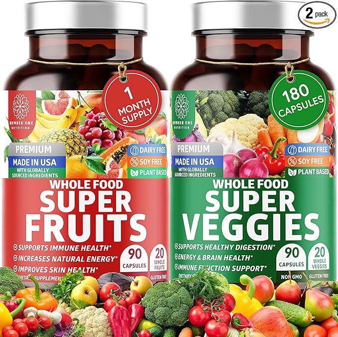 N1N Premium Super Fruits &amp Veggies Supplement 180 Caps Whole Food &amp Natural Superfood for Women Men &amp Kids - Packed with Aloe Vera Vitamins &amp Minerals