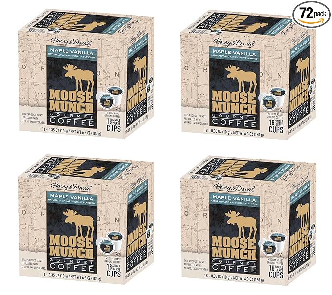 Moose Munch Single Serve Coffee (4/18 Count Boxes Maple Vanilla)