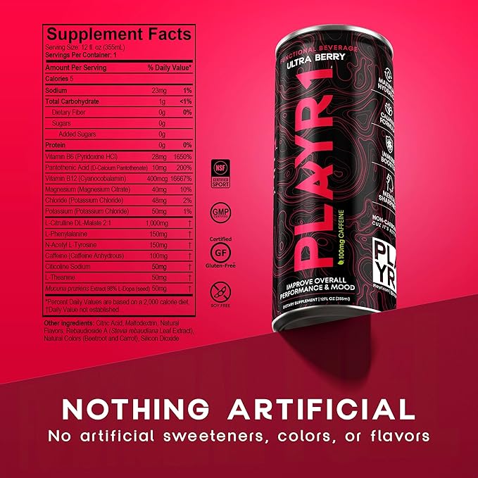PLAYR1 Ultra Berry Caffeinated 24 Pack
