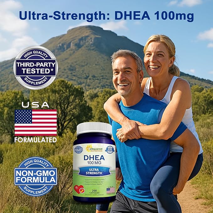 DHEA 100mg Supplement – 200 Capsules – High Potency Dehydroepiandrosterone for Men and Women – Max Strength Pills for Brain Health Energy and Immune Function – Formulated in USA Third-Party Tested