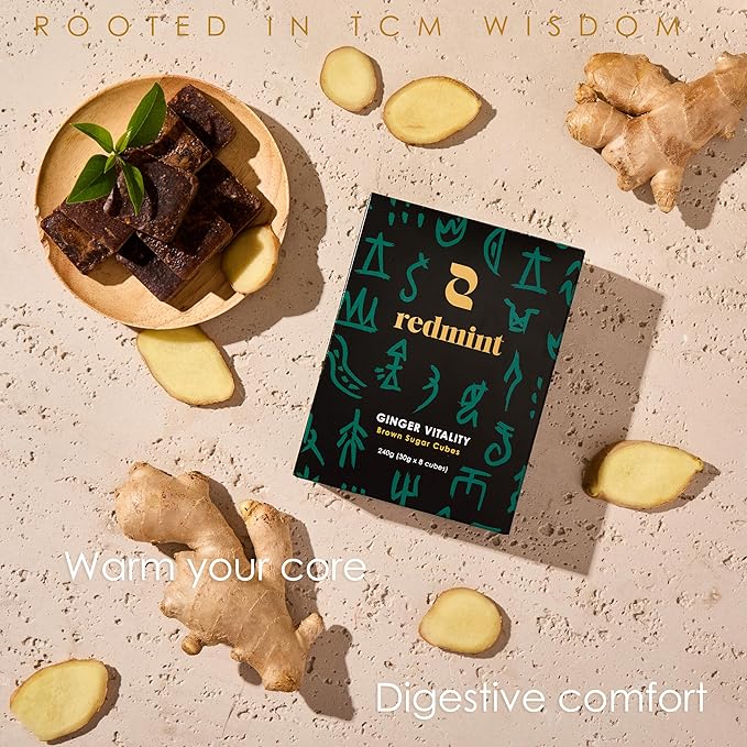Redmint Brown Sugar Ginger Tea Cube All Natural Taiwanese Brown Sugar Cubes for Menstrual Cycle Digestive &amp Immune Support | Traditional Chinese Herbal Tea | 30g × 8 Cubes