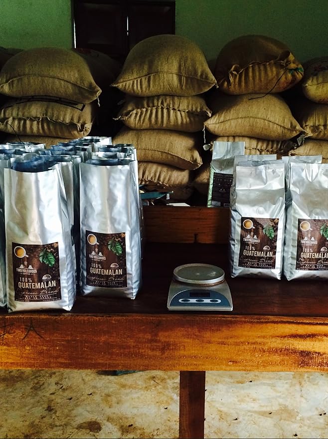 Two Volcanoes Ground Coffee - Dark Roast Espresso Blend - 2 lb bag - Guatemala Delicious Gourmet Coffee. Great for French Press. Get The Kick Enjoy The Smoothness!
