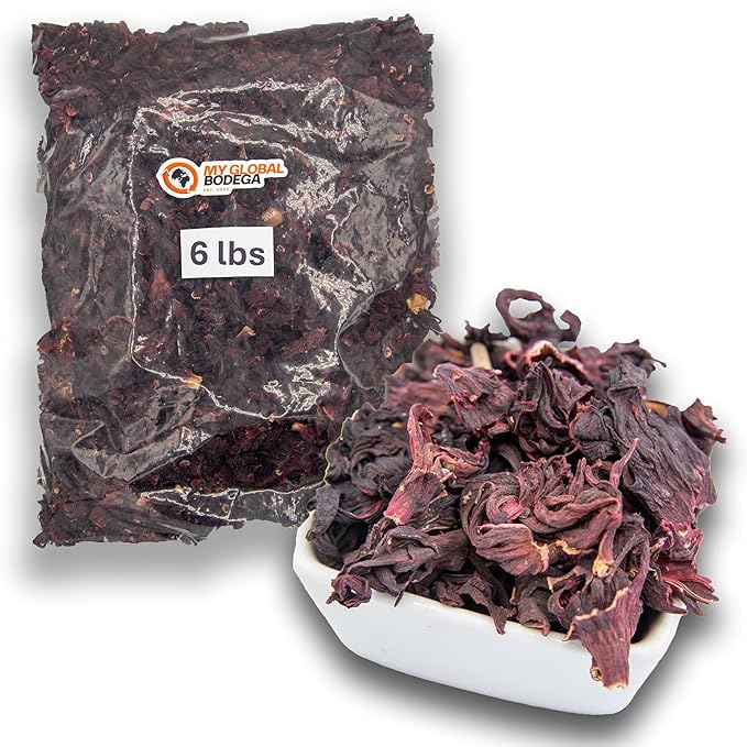 6 lbs Hibiscus Flowers - Flor de Jamaica Bag Dried Hibiscus Flowers - Ideal for Juices infusions and flower teas - My Global Bodega Flor de Jamaica Bulk 96 oz