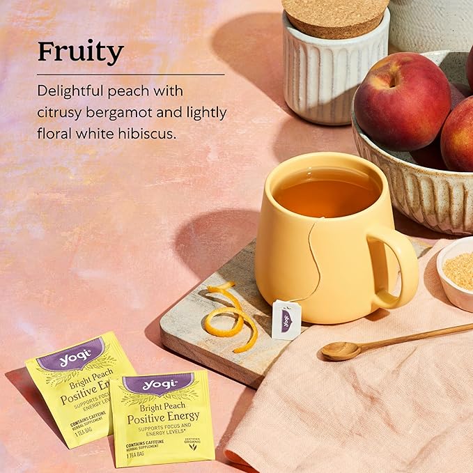 Yogi Tea Bright Peach Positive Energy Tea - 16 Tea Bags per Pack (6 Packs) - Organic Tea to Support Focus &amp Energy - Includes Oolong Tea Leaf White Hibiscus Flower Rose Hips &amp More