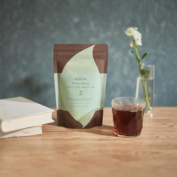 Japanese Green Tea Co. Hojicha Roasted Japanese Green Tea Loose Leaf Tea From Arahataen Farms – Low Caffeine Enhanced Flavor Catechin Enriched and Naturally Sweet Organic Green Tea