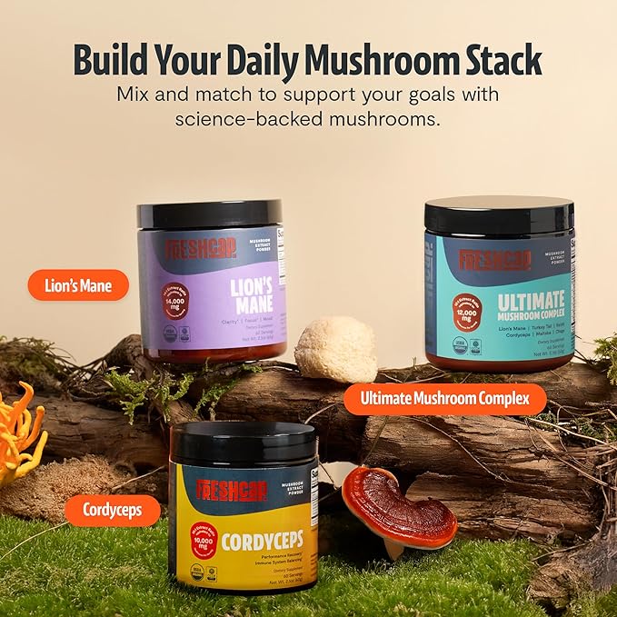 FreshCap Mushrooms Cordyceps Mushroom Powder 10000mg - Mushroom Extract Immunity Supplement Ayurveda Nootropic Mushroom Supplements (60 Servings)