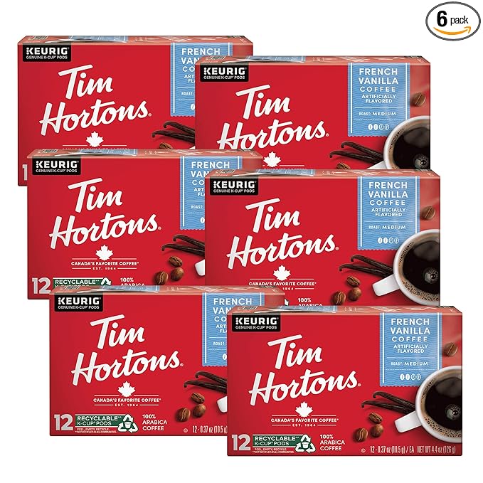 Tim Hortons French Vanilla Coffee Single-Serve K-Cup Pods Compatible with Keurig Brewers 72ct K-CupsRed 12 Count (Pack of 6)