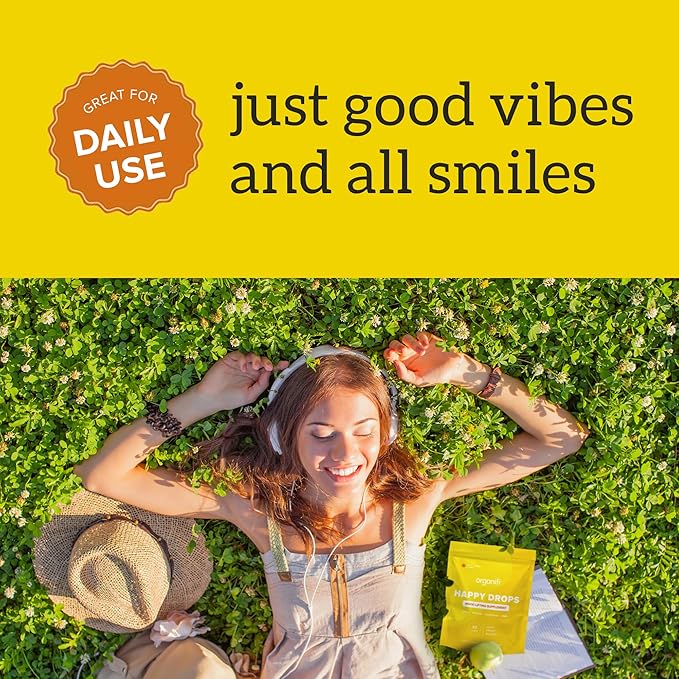 Organifi Happy Drops - Daily Superfood Happy Gummies for Adults - Mood Support Supplement for Balance Bliss Energy and Taking the Edge Off - Sweet Lemon Flavor - 60 Gummies