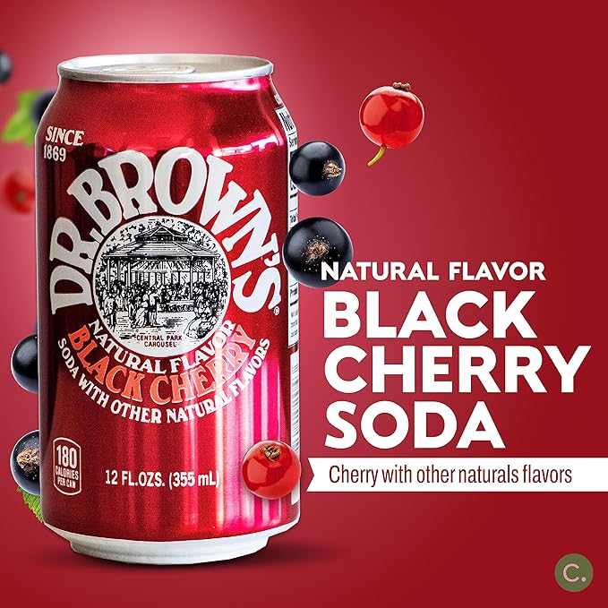 Dr Brown's Black Cherry Soda - Smooth Refreshing Crisp Cherry Flavors - 12 12oz Cans