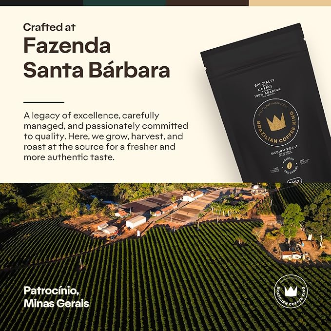 4-Pack Specialty Coffee Daily – Arabica Roasted Ground in Brazil – Smooth Comforting Flavor with Notes of Chocolate Caramel and Nuts – Medium-Dark Roast Carefully Harvested – Brazilian Coffee King
