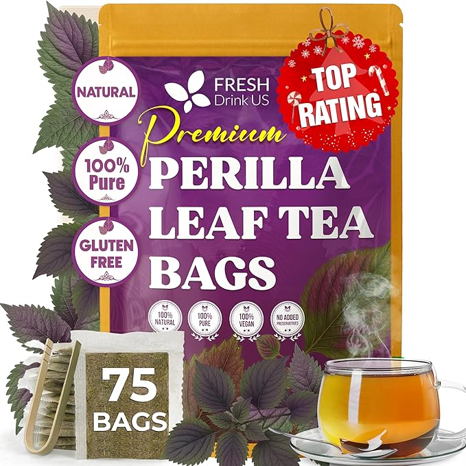 FreshDrinkUS Premium Perilla Leaf Tea – 75 Tea Bags | 100% Pure Perilla Leaves | Caffeine-Free Non-GMO Natural Packaging | Herbal Tea Bags for Daily Enjoyment. Gluten-Free. Sugar-Free. Vegan