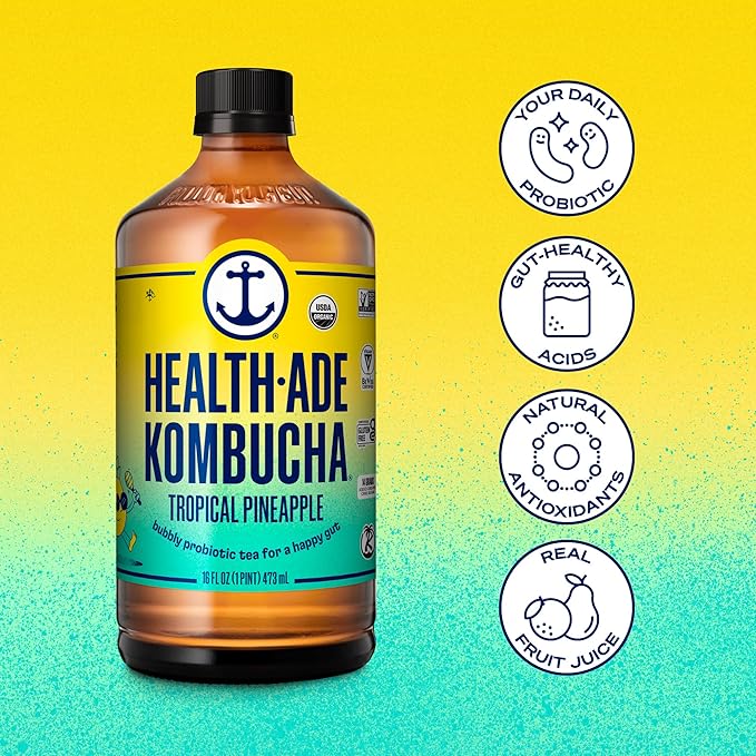 Health-Ade Kombucha Tea Organic Drink Fermented Tea with Living Probiotics Detoxifying Acids Supports Gut Health Non-GMO Vegan Gluten Free 12 Pack (16 Fl Oz Bottles) Tropical Punch
