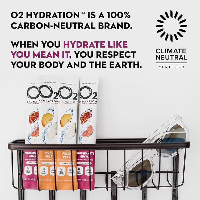 O2 Pomegranate Guava Electrolyte Drink Mix - Single-Serve Hydration Powder Packets - Great Tasting Low Sugar Recovery Drink