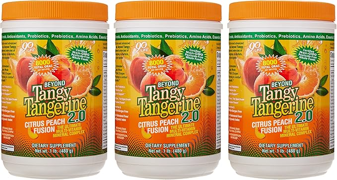 Youngevity Beyond Tangy Tangerine 2.0 Citrus Peach Fusion Multi-Vitamin &amp Mineral Complex - Made with Natural &amp Whole Foods | 8000 ORAC (3 Canisters)