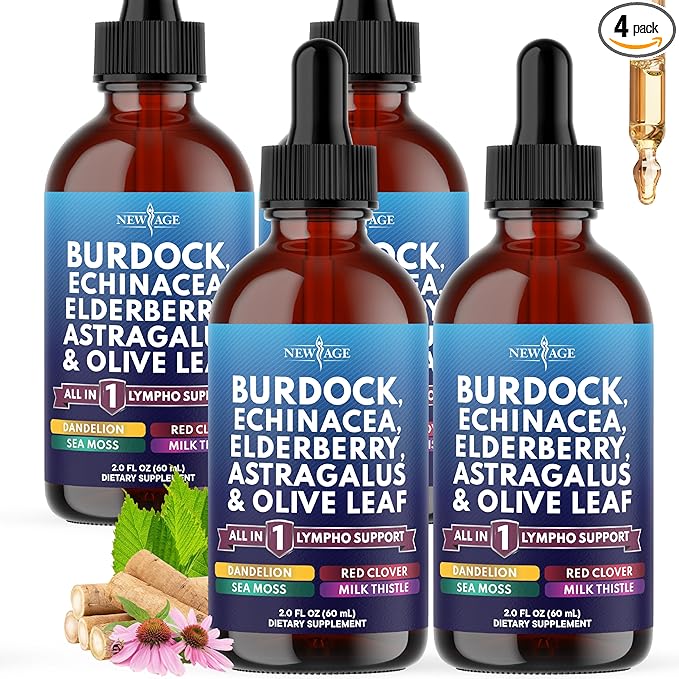 NEW AGE Lymphatic Drainage Supplement - Burdock Lymphatic Support Drops - Burdock Root Mullein Echinacea Elderberry Dandelion Astragalus Milk Thistle Red Clover - 8 oz