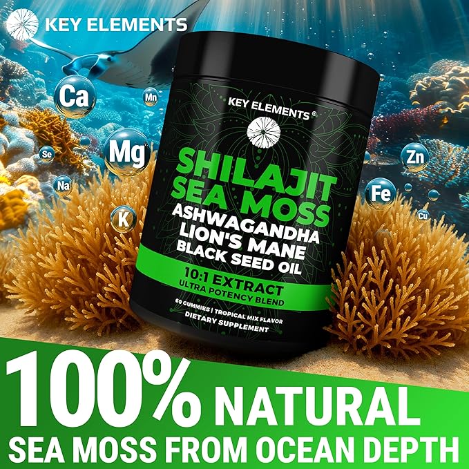 Organic Shilajit Gummies with Sea Moss Gummies - Shilajit Supplement for Immune Support - Pure Himalayan Shilajit and Ashwagandha with Sea Moss and Shilajit Lion’s Mane Extract and Black Seed Oil