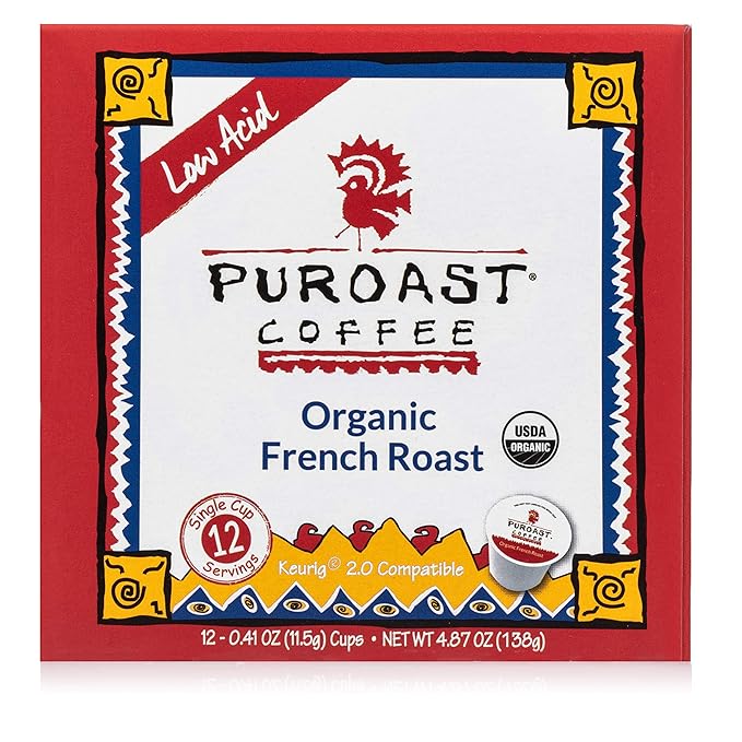 Puroast Low Acid Coffee| House Blend Single Serve Pods | Medium Roast | High Antioxidants &amp High pH |No Bitter Aftertaste | Reduced Heartburn &amp GERD Friendly | 72 Count - Compatible with Keuri