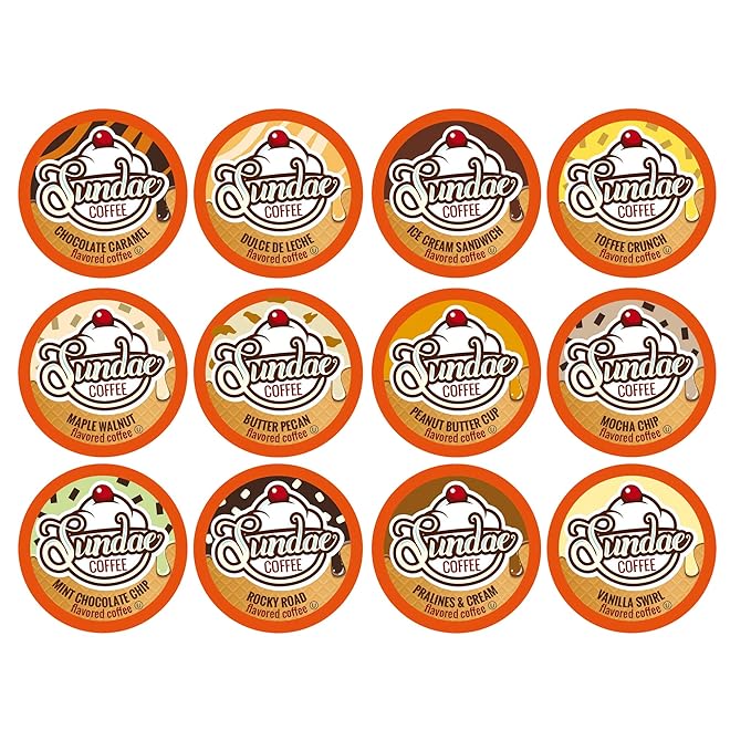 Sundae Ice Cream Flavored Coffee Pods Compatible with 2.0 Keurig K-Cup Brewer 48 Count (Assorted Variety Pack)
