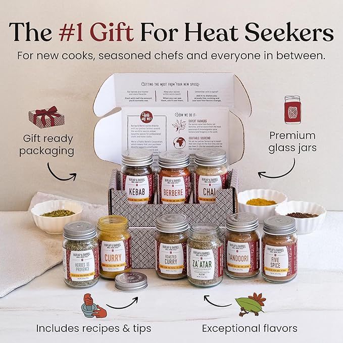 Burlap &amp Barrel Chili 6-Pack Gift Set- As Seen on Shark Tank! 6 of Our Favorite Chilis From Around the World- Includes Mild Medium &amp Hot Chilis - 6 Full Size Jars