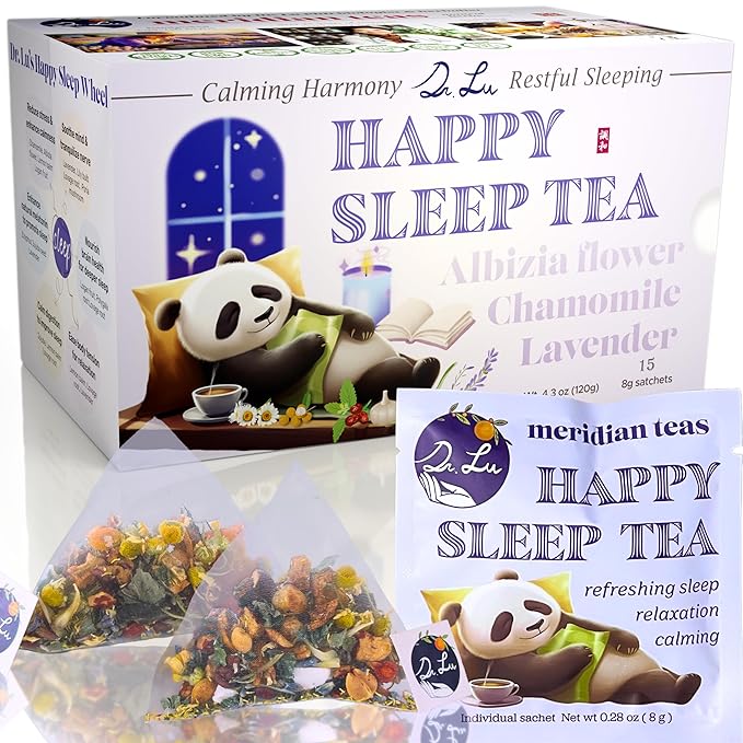 Dr. Lu’s Happy Sleep Tea | 100% Natural Calming Tea for Stress Relief | Bedtime tea for Fast Deep Restful Sleep | Handcrafted Sleepy Blend with Chamomile Lavender Lemon Balm &amp 8 More Relaxing