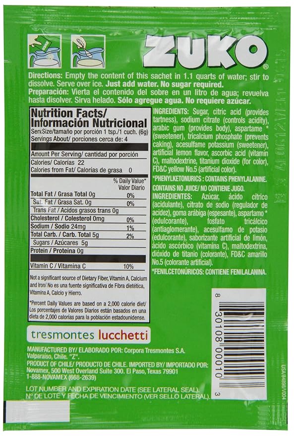 Zuko Instant Drink-Lemonade 0.9-Ounce (Pack of 96)
