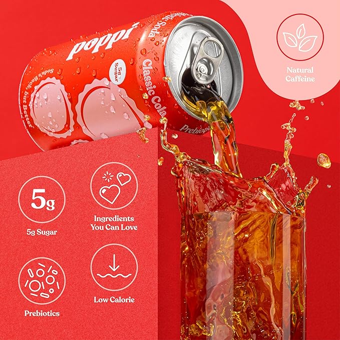 Poppi Sparkling Prebiotic Soda Beverage with Apple Cider Vinegar Seltzer Water and Fruit Juice Classic Cola Flavor 12 oz Pack of 12 Packaging May Vary
