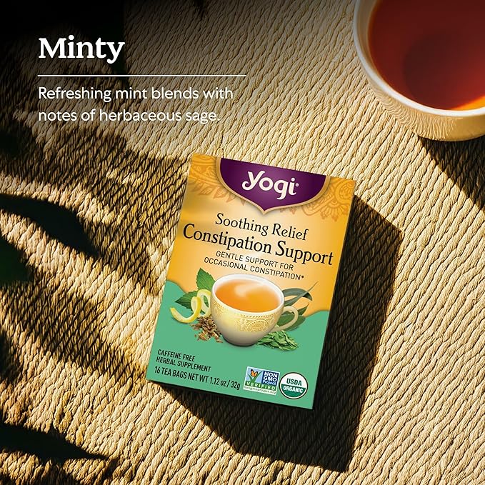 Yogi Tea Soothing Relief Constipation Support - Tea with Organic Senna Leaf - Gently Aids Constipation Overnight - Laxative Tea Blended With Peppermint &amp Sage - 16 Tea Bags Per Pack (6 Packs)