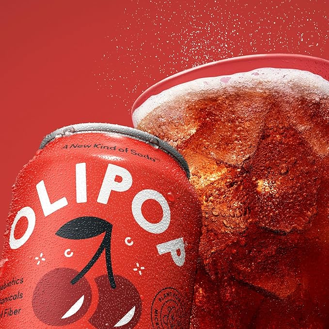 OLIPOP Prebiotic Soda Pop Cherry Cola A New Kind of Soda Packed with Prebiotics Fiber and Botanicals Gluten Free GMO Free 12oz (12-Cans)