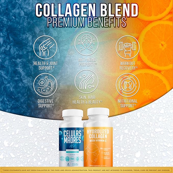 Aura Vitamin Mega Antioxidant Bundle | Hydrolyzed Collagen &amp AFA Stem Cell | Hydrolyzed Collagen with Vitamin C Aphanizomenon Flos-Aquae | Celula Madre Skin Hair and Nail Support – 60 Each Caps