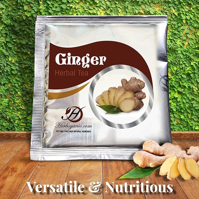 HERBOGANIC Ginger Herbal Tea - Relaxation and Delicate Aroma | Soothing and Refreshing Blend | Natural Ingredients | 60 Tea Bags