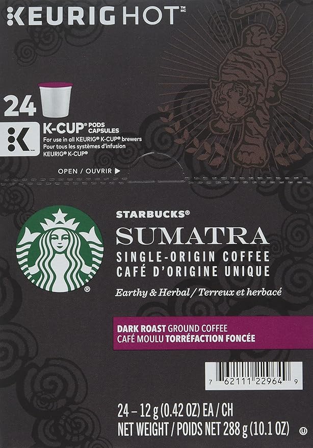 Starbucks Coffee K-Cup Pods Sumatra Single-Origin Coffee Dark Roast Ground Coffee Keurig Genuine K-Cup Pods 32 CT K-Cup Pods Per Box (Pack of 3)
